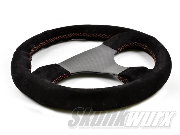 Ariel Atom/Nomad Carbon Fibre Steering Wheel with Suede Trim and Pink Stitching